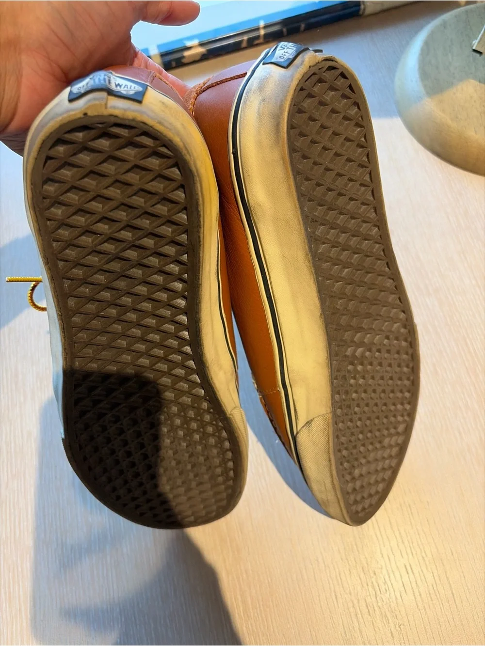 Vans Men’s Brown Leather Boat Shoes with Yellow Accents